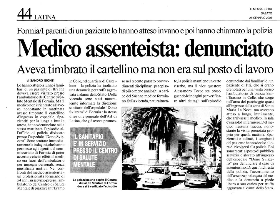 Il Messaggero 26.01.2008 Rassegna stampa sanita' provincia Latina Ordine Medici Latina