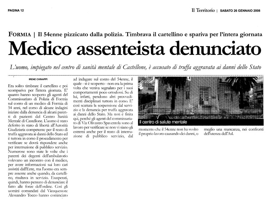 Il Territorio 26.01.2008 Rassegna stampa sanita' provincia Latina Ordine Medici Latina