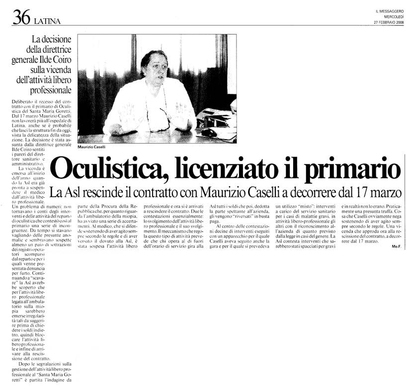 Il Messaggero 27.02.2008 Rassegna stampa sanita' provincia Latina Ordine Medici Latina