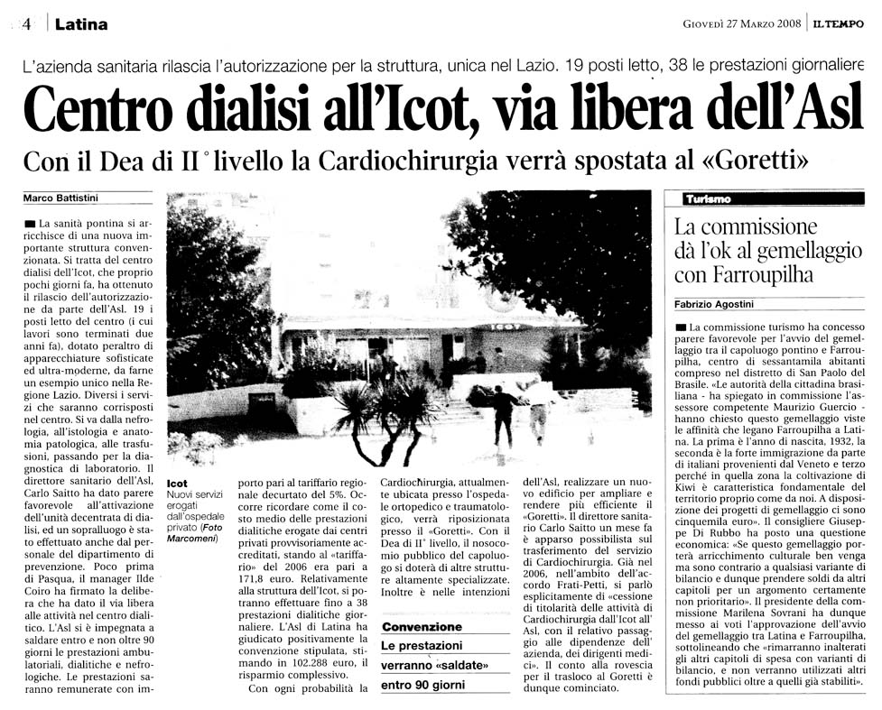 Il Tempo 27.03.2008 Rassegna stampa sanita' provincia Latina Ordine Medici Latina