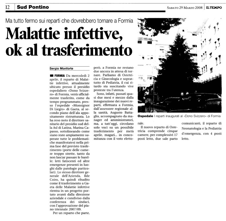 Il Tempo 29.03.2008 Rassegna stampa sanita' provincia Latina Ordine Medici Latina