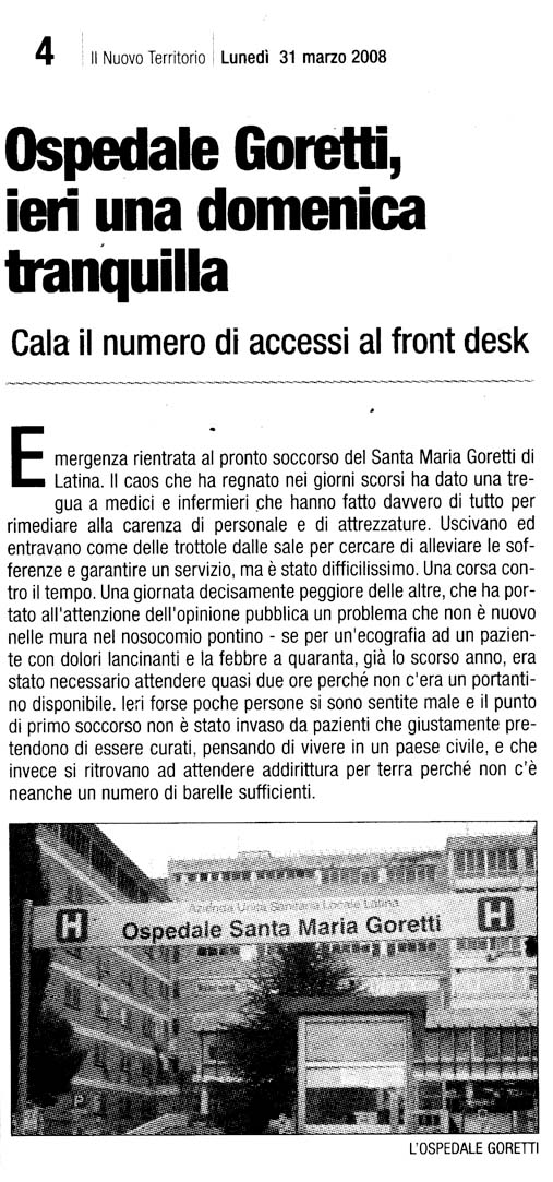 Il Territorio 31.03.2008 Rassegna stampa sanita' provincia Latina Ordine Medici Latina