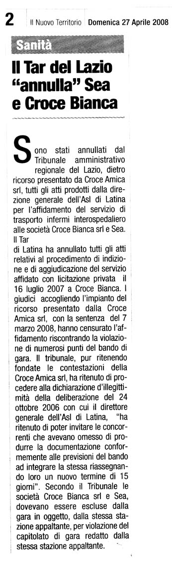 Il Territorio 27.04.2008 Rassegna stampa sanita' provincia Latina Ordine Medici Latina