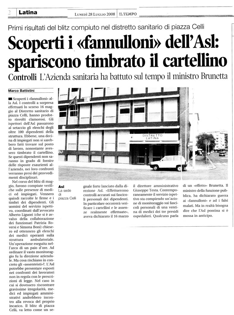 Il Tempo 28.07.2008 Rassegna stampa sanita' provincia Latina Ordine Medici Latina