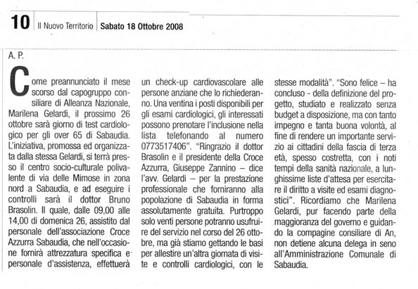 Il Territorio 18.10.2008 Rassegna stampa sanita' provincia Latina Ordine Medici Latina