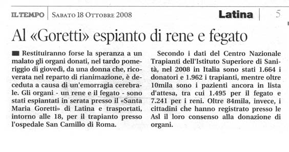 Il Tempo 18.10.2008 Rassegna stampa sanita' provincia Latina Ordine Medici Latina