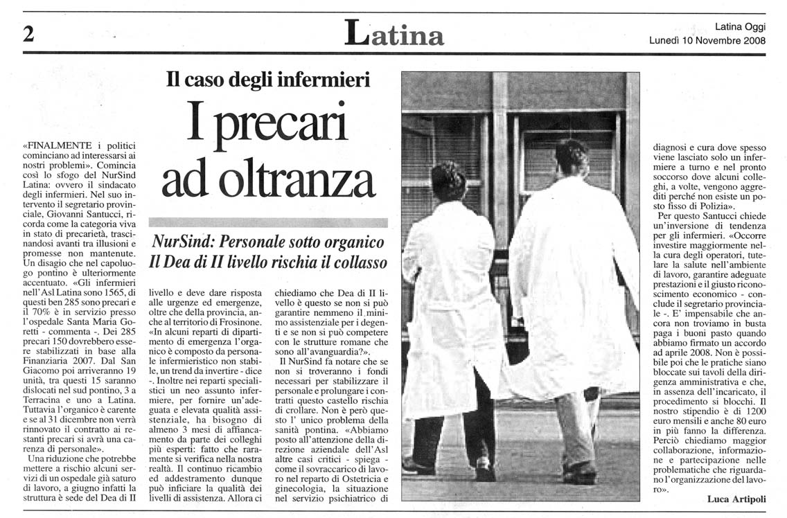 Latina Oggi 10.11.2008 Rassegna stampa sanita' provincia Latina Ordine Medici Latina