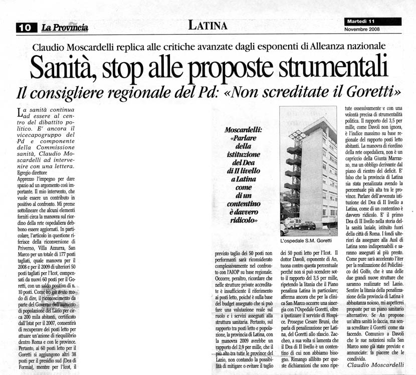 La Provincia 11.11.2008 Rassegna stampa sanita' provincia Latina Ordine Medici Latina