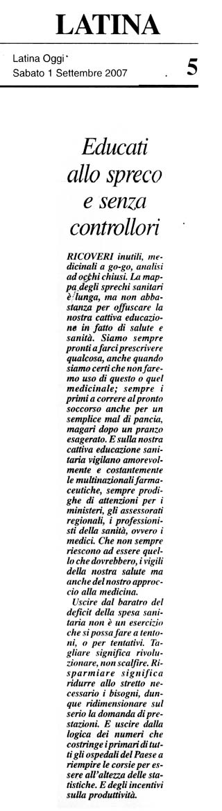 Latina Oggi 01.09.2007 Rassegna stampa sanita' provincia Latina Ordine Medici Latina