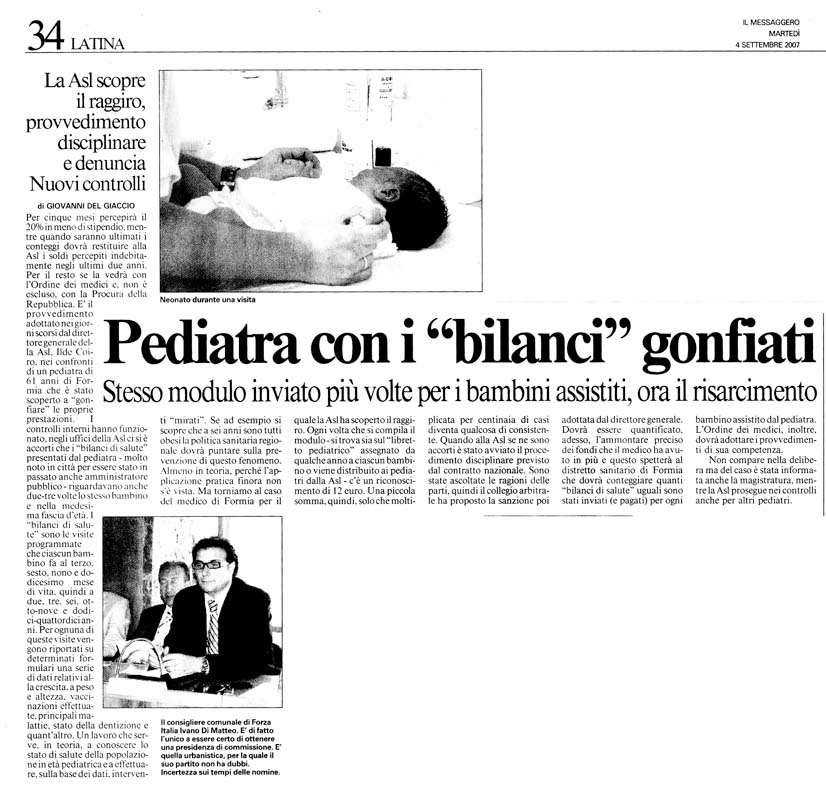 Il Messaggero 04.09.2007 Rassegna stampa sanita' provincia Latina Ordine Medici Latina