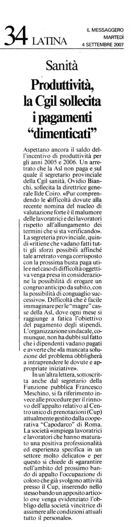 Il Messaggero 04.09.2007 Rassegna stampa sanita' provincia Latina Ordine Medici Latina