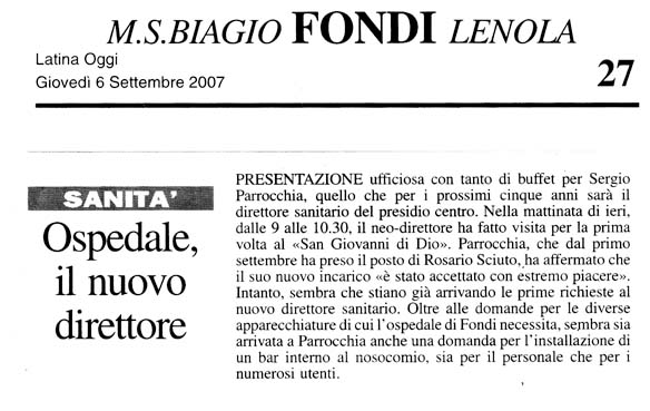 Latina Oggi 06.09.2007 Rassegna stampa sanita' provincia Latina Ordine Medici Latina