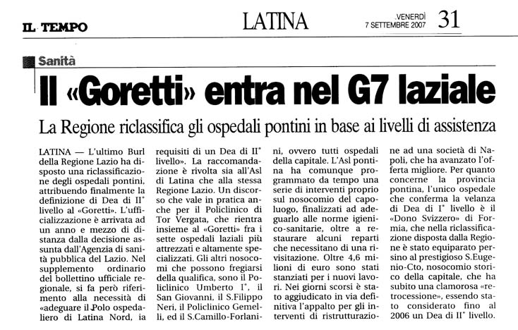 Il Tempo 07.09.2007 Rassegna stampa sanita' provincia Latina Ordine Medici Latina