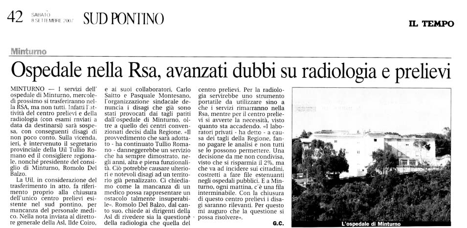 Il Tempo 08.09.2007 Rassegna stampa sanita' provincia Latina Ordine Medici Latina