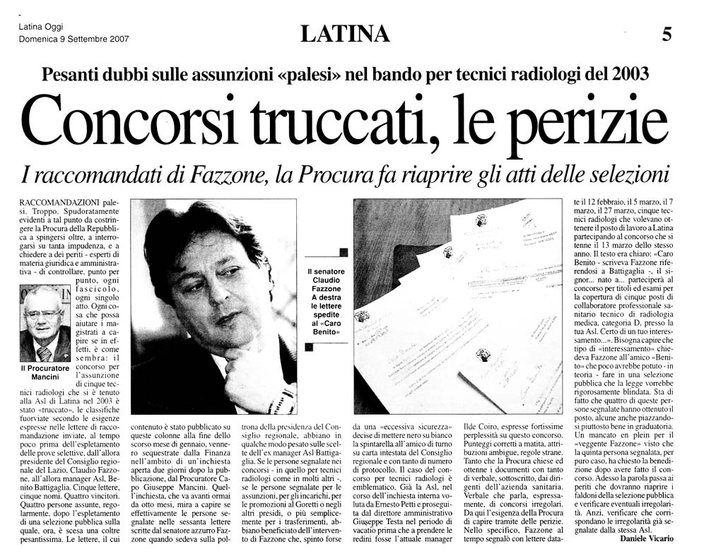 Latina Oggi 09.09.2007 Rassegna stampa sanita' provincia Latina Ordine Medici Latina