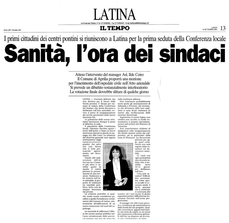 Il Tempo 10.09.2007 Rassegna stampa sanita' provincia Latina Ordine Medici Latina
