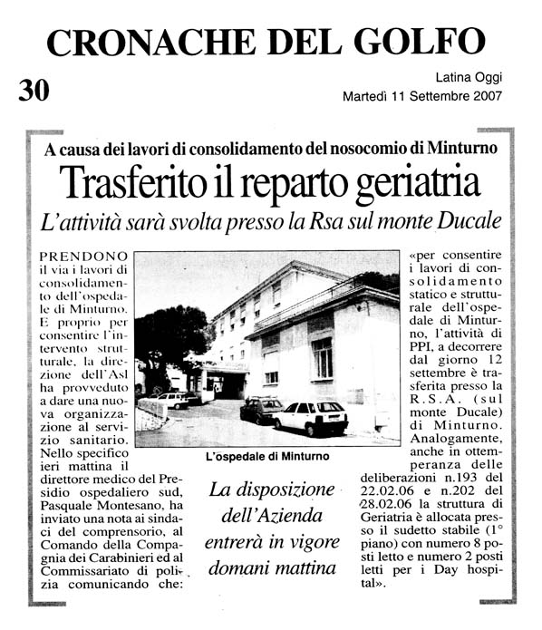 Latina Oggi 11.09.2007 Rassegna stampa sanita' provincia Latina Ordine Medici Latina
