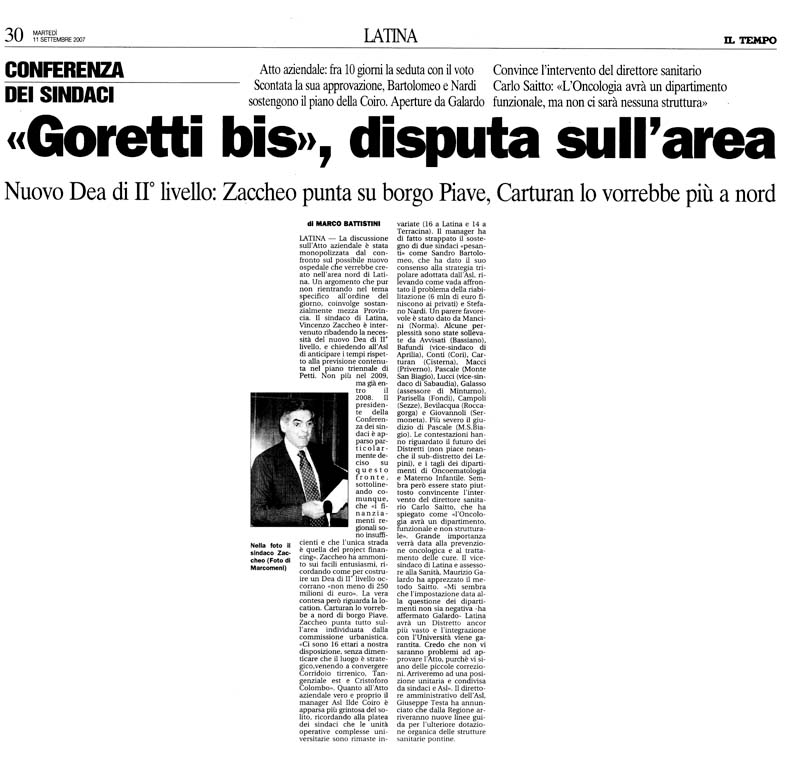 Il Tempo 11.09.2007 Rassegna stampa sanita' provincia Latina Ordine Medici Latina