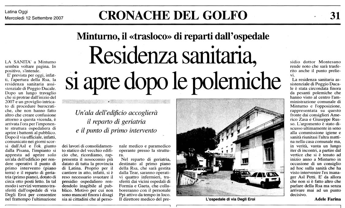 Latina Oggi 12.09.2007 Rassegna stampa sanita' provincia Latina Ordine Medici Latina