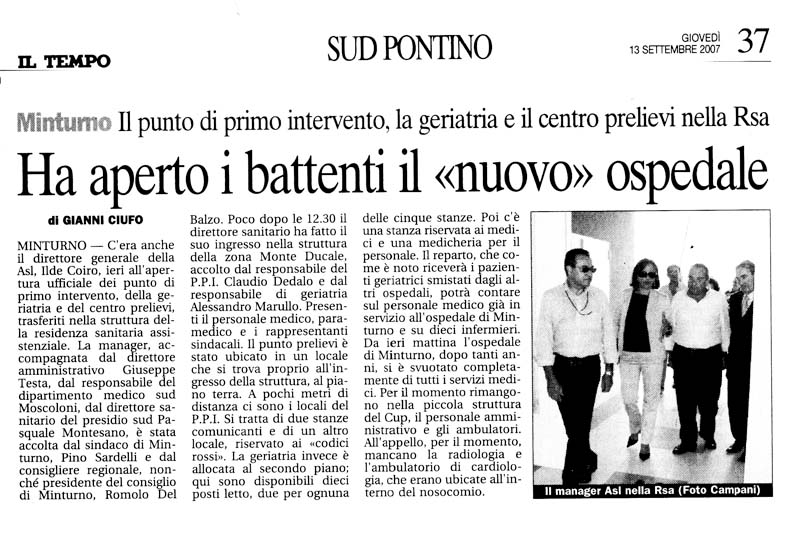 Il Tempo 13.09.2007 Rassegna stampa sanita' provincia Latina Ordine Medici Latina