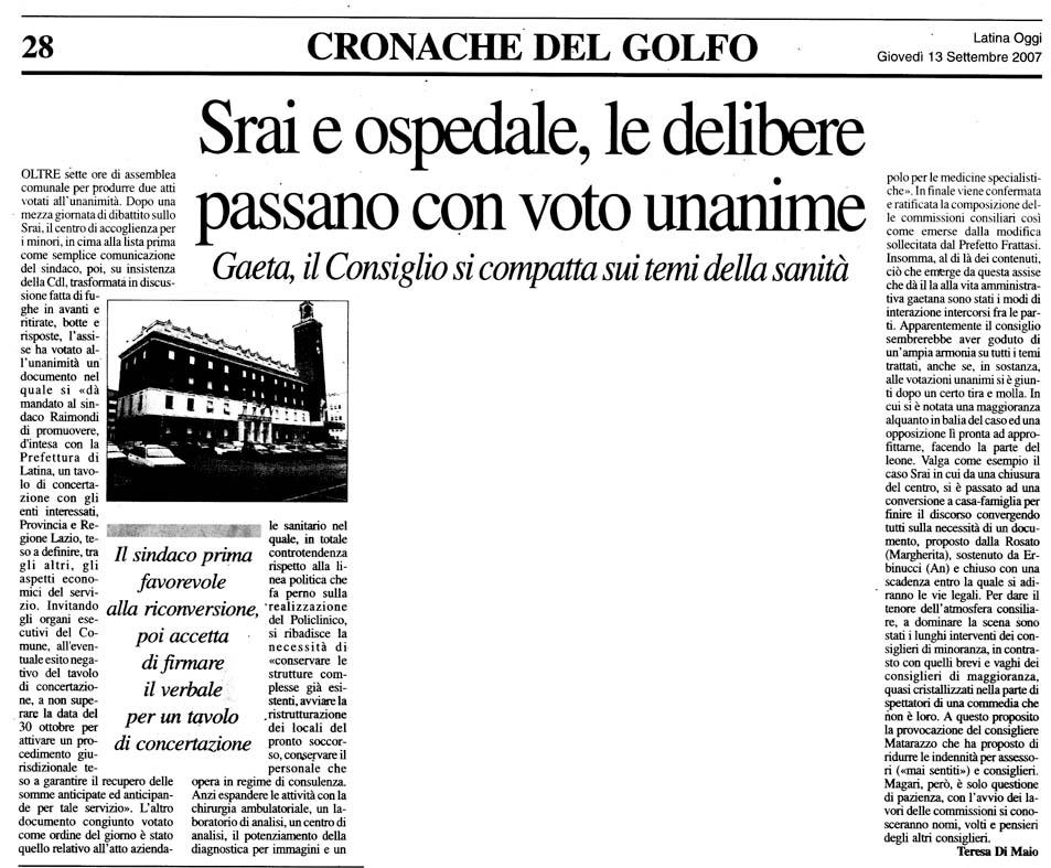 Latina Oggi 13.09.2007 Rassegna stampa sanita' provincia Latina Ordine Medici Latina