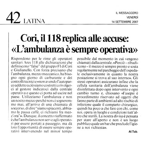 Il Messaggero 14.09.2007 Rassegna stampa sanita' provincia Latina Ordine Medici Latina