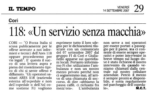 Il Tempo 14.09.2007 Rassegna stampa sanita' provincia Latina Ordine Medici Latina