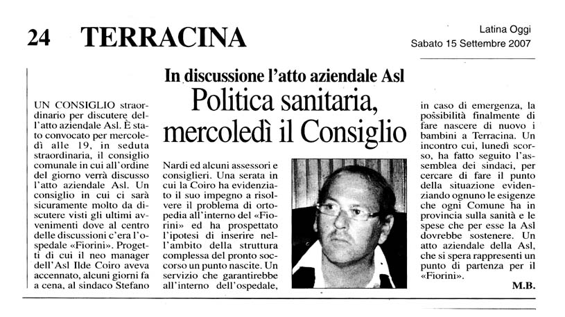 Latina Oggi 15.09.2007 Rassegna stampa sanita' provincia Latina Ordine Medici Latina