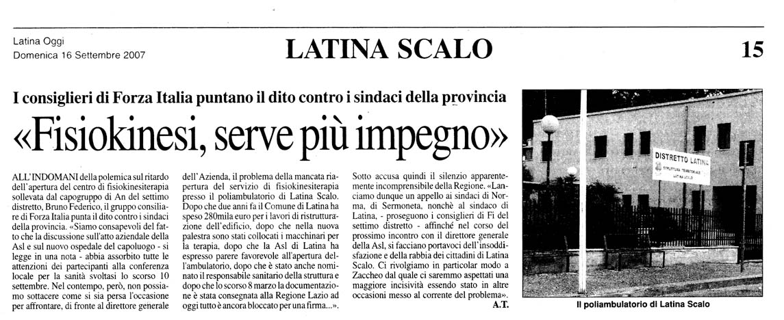 Latina Oggi 16.09.2007 Rassegna stampa sanita' provincia Latina Ordine Medici Latina