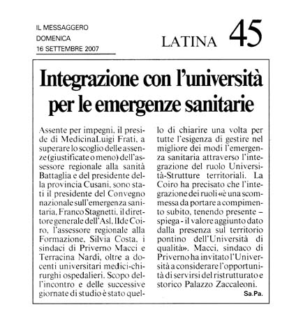 Il Messaggero 16.09.2007 Rassegna stampa sanita' provincia Latina Ordine Medici Latina