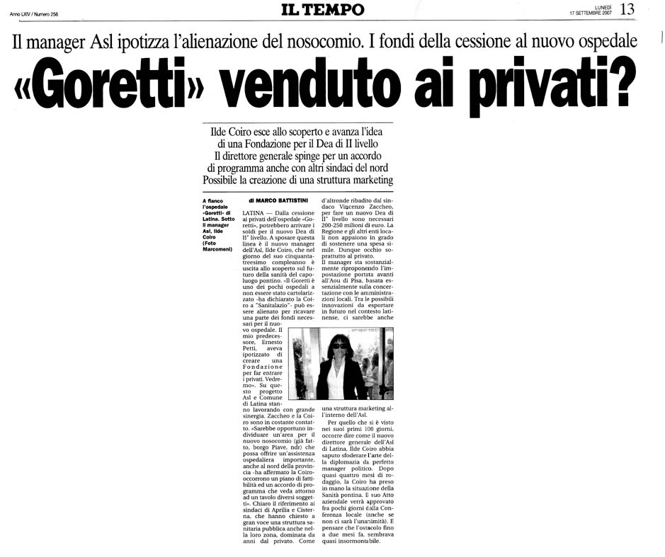 Il Tempo 17.09.2007 Rassegna stampa sanita' provincia Latina Ordine Medici Latina