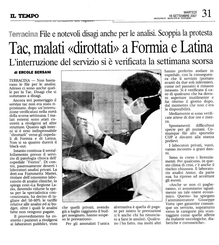 Il Tempo 18.09.2007 Rassegna stampa sanita' provincia Latina Ordine Medici Latina