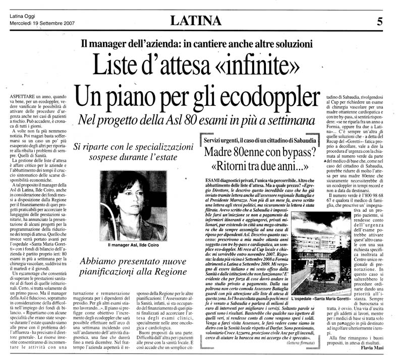 Latina Oggi 19.09.2007 Rassegna stampa sanita' provincia Latina Ordine Medici Latina