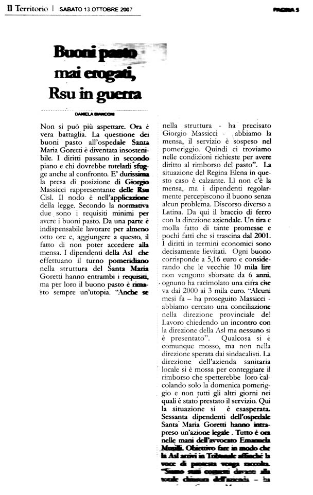 Il Territorio 13.10.2007 Rassegna stampa sanita' provincia Latina Ordine Medici Latina