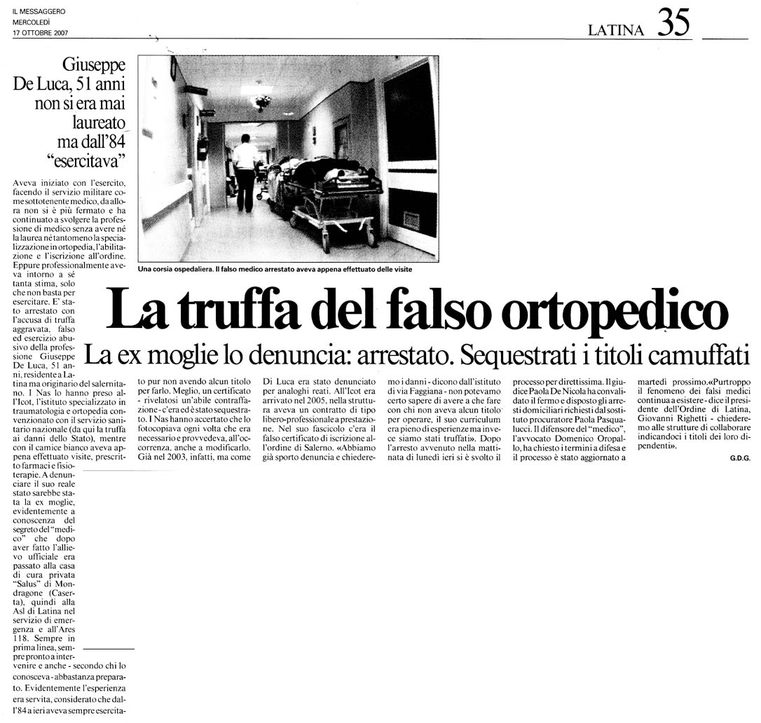 Il Messaggero 17.10.2007 Rassegna stampa sanita' provincia Latina Ordine Medici Latina