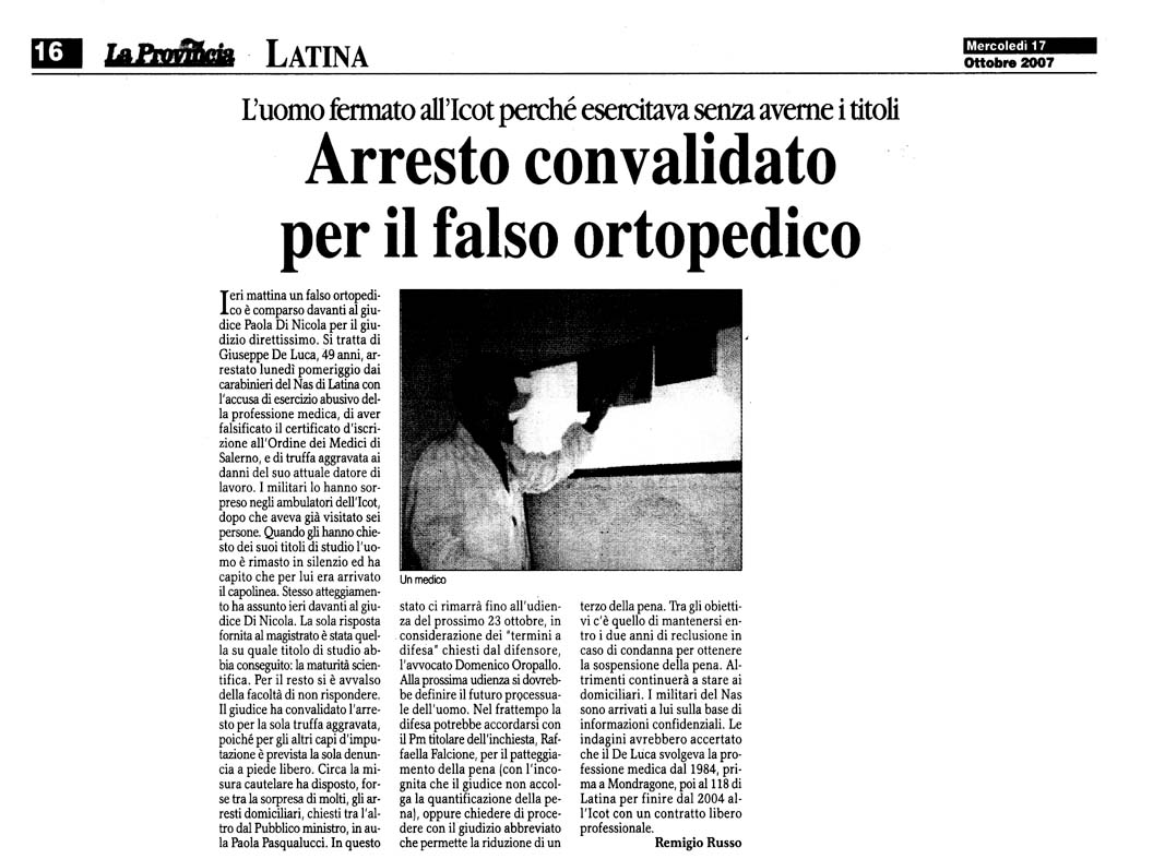 La Provincia 17.10.2007 Rassegna stampa sanita' provincia Latina Ordine Medici Latina