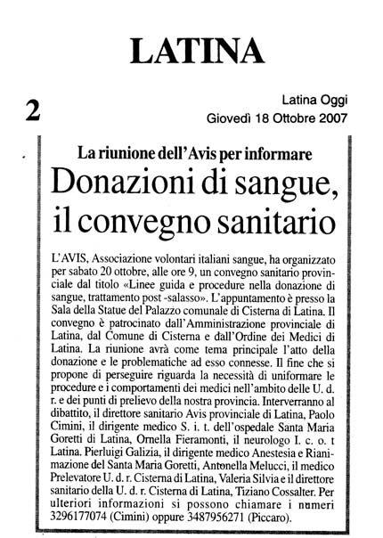 Latina Oggi 18.10.2007 Rassegna stampa sanita' provincia Latina Ordine Medici Latina