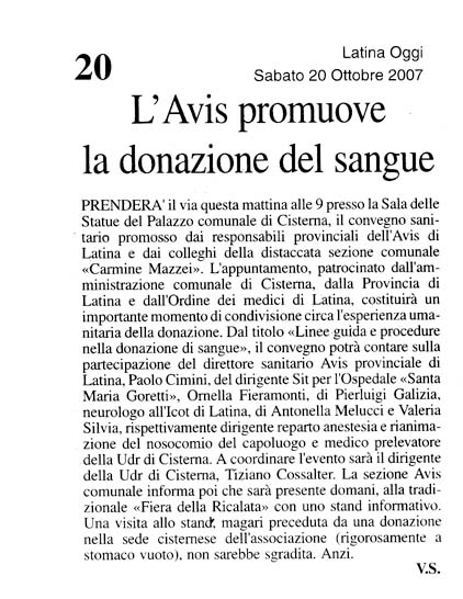 Latina Oggi 20.10.2007 Rassegna stampa sanita' provincia Latina Ordine Medici Latina