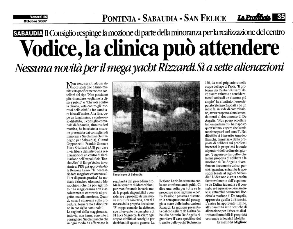 La Provincia 26.10.2007 Rassegna stampa sanita' provincia Latina Ordine Medici Latina