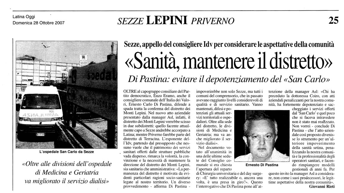 Latina Oggi 28.10.2007 Rassegna stampa sanita' provincia Latina Ordine Medici Latina