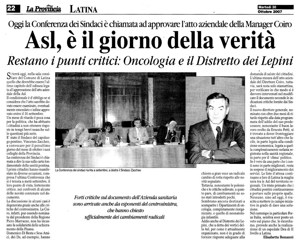 La Provincia 30.10.2007 Rassegna stampa sanita' provincia Latina Ordine Medici Latina