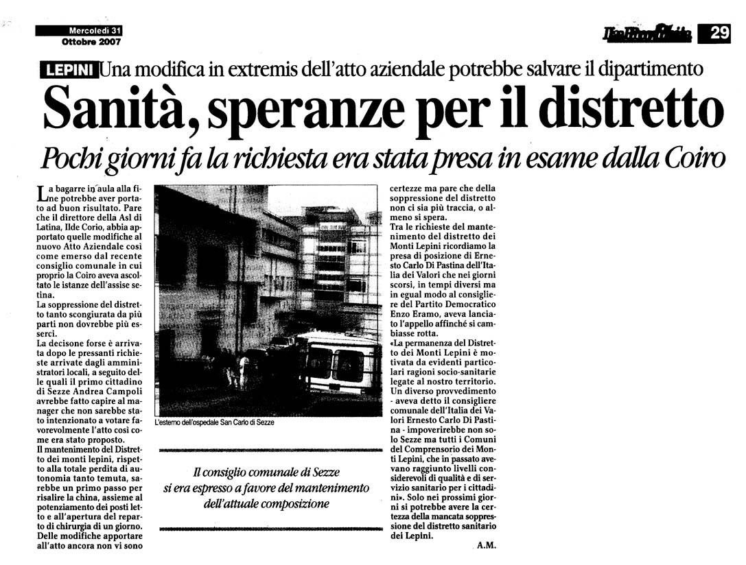 La Provincia 31.10.2007 Rassegna stampa sanita' provincia Latina Ordine Medici Latina