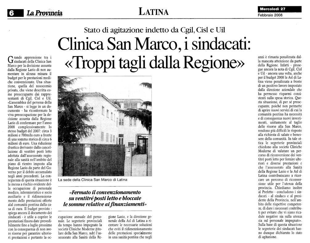 La Provincia 27.02.2008 Rassegna stampa sanita' provincia Latina Ordine Medici Latina