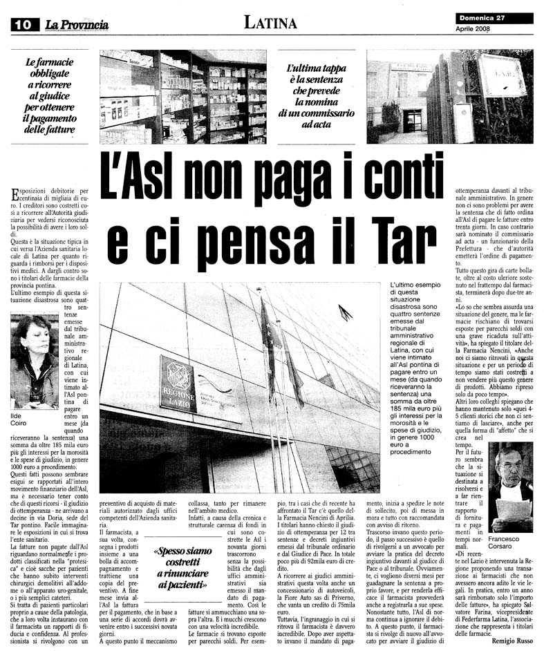 La Provincia 27.04.2008 Rassegna stampa sanita' provincia Latina Ordine Medici Latina