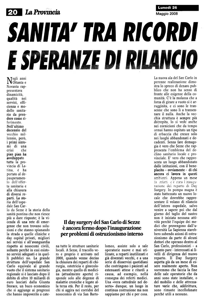 La Provincia 26.05.2008 Rassegna stampa sanita' provincia Latina Ordine Medici Latina