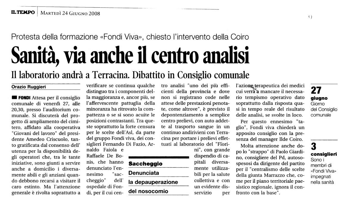 Il Tempo 24.06.2008 Rassegna stampa sanita' provincia Latina Ordine Medici Latina