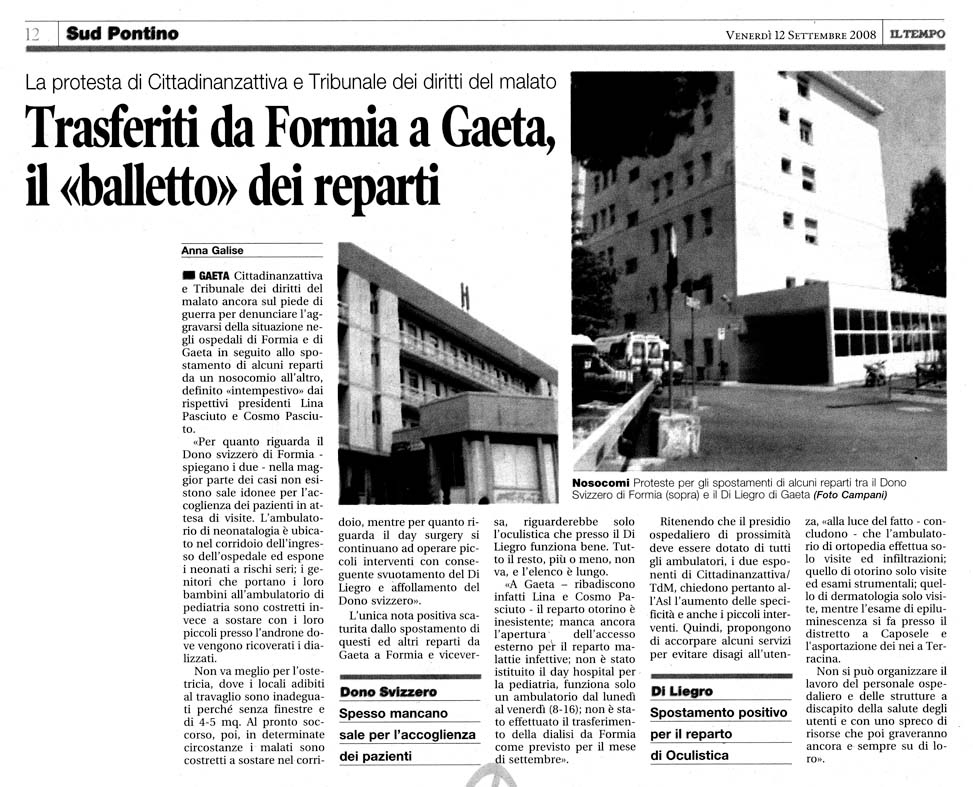 Il Tempo 12.09.2008 Rassegna stampa sanita' provincia Latina Ordine Medici Latina