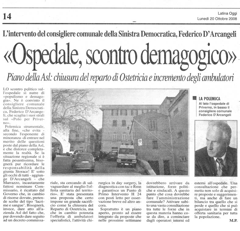 Latina Oggi 20.10.2008 Rassegna stampa sanita' provincia Latina Ordine Medici Latina