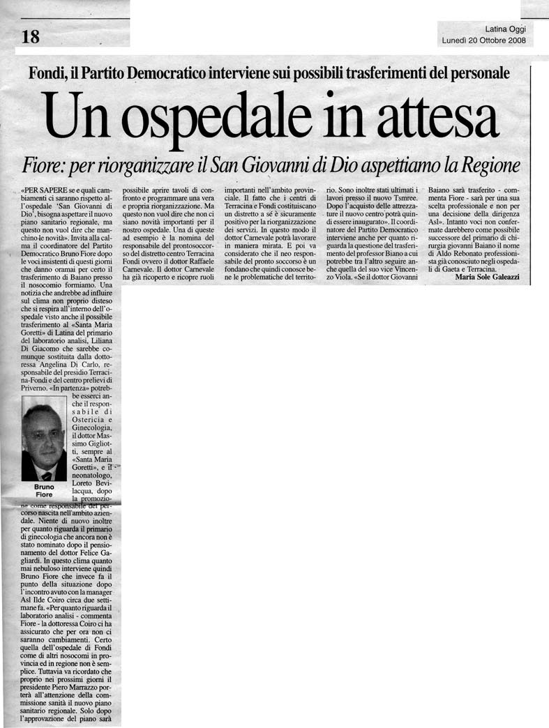 Latina Oggi 20.10.2008 Rassegna stampa sanita' provincia Latina Ordine Medici Latina