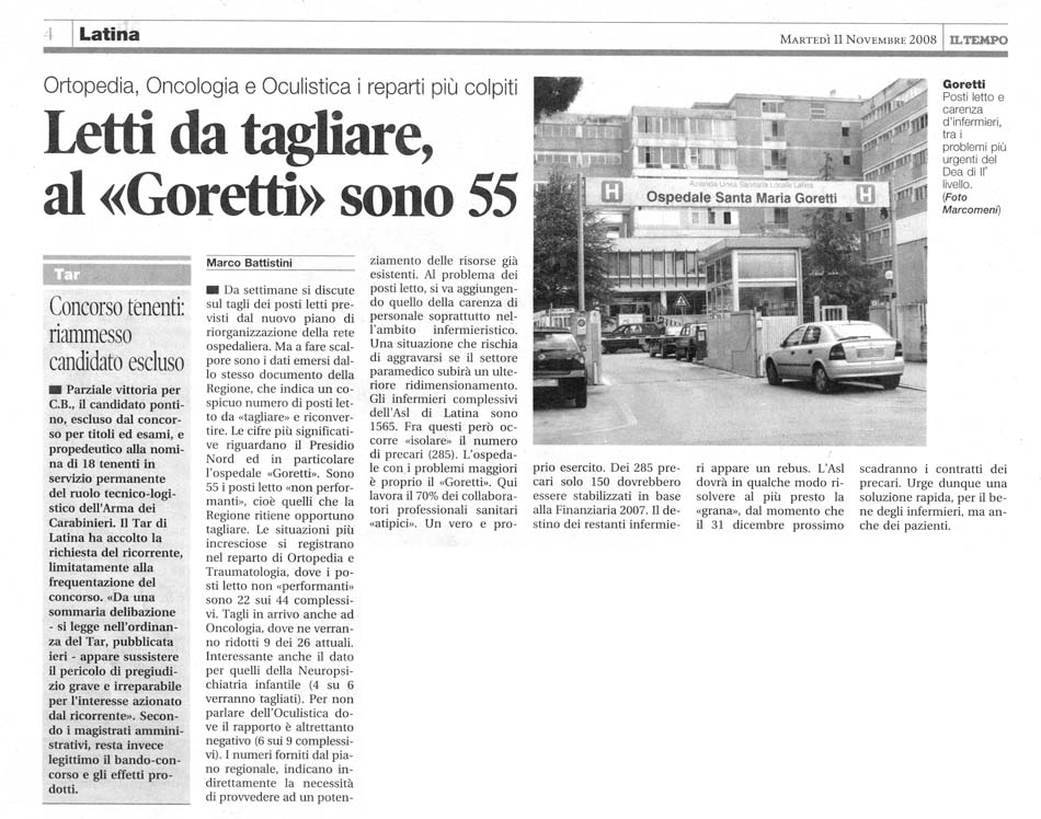 Il Tempo 11.11.2008 Rassegna stampa sanita' provincia Latina Ordine Medici Latina